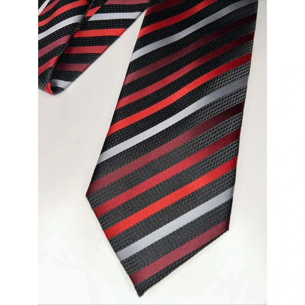 Tie Necktie Stripes Red Crimson Black‎ 3.25 W Handmade Stafford Essentials Men's